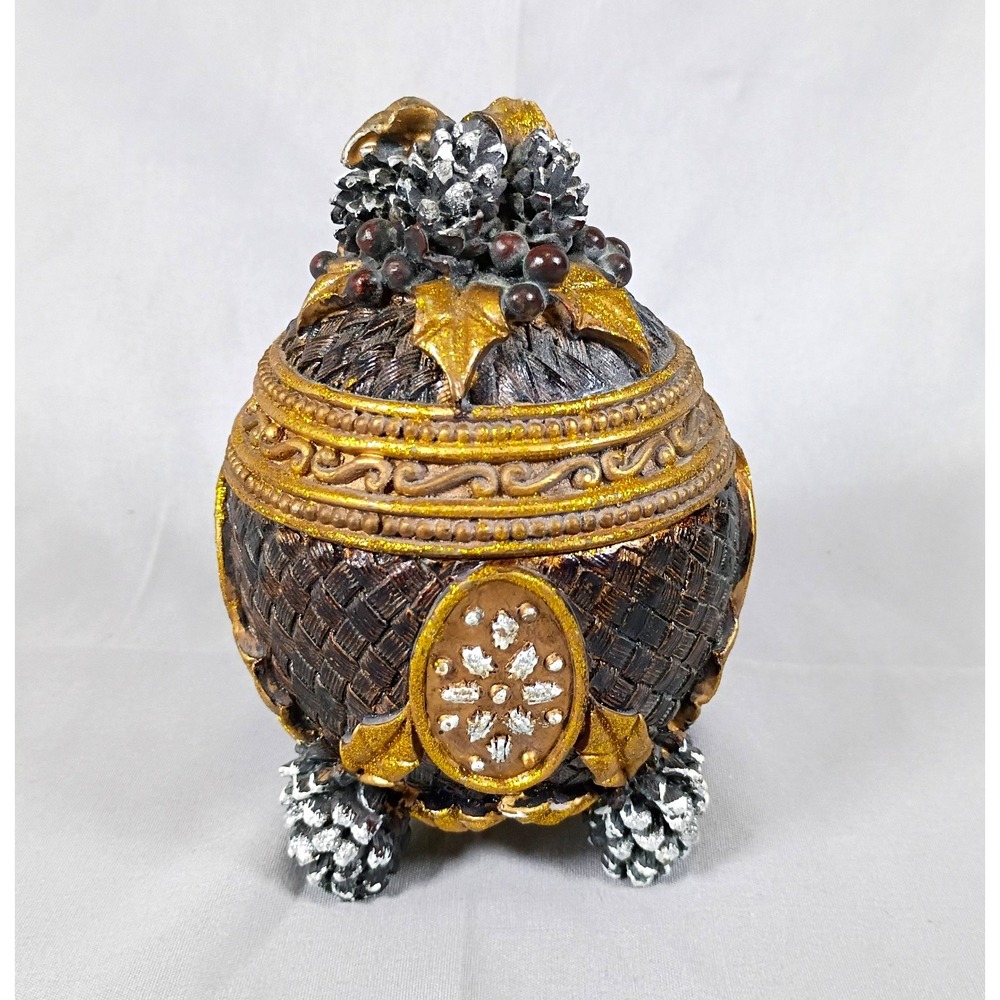 Bill Blass Vintage Pinecone Candle Container Faux Wood Resin Holiday Trinket Box
